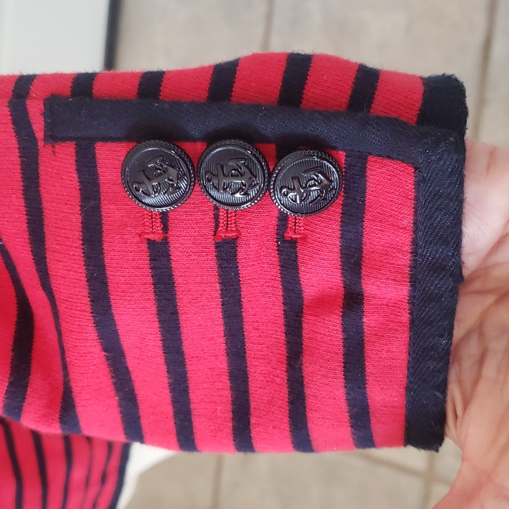 TALBOTS Nautical Striped Knit Blazer Jacket Red Navy XS Petite Anchor Button - Picture 11 of 12